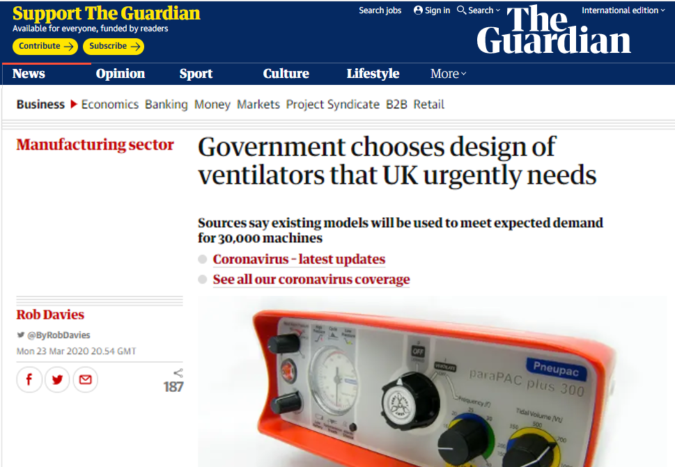 30.000 respiradores en Reino Unido
