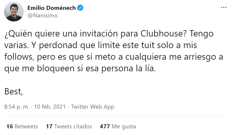 En otras redes sociales llueven invitaciones a Clubhouse